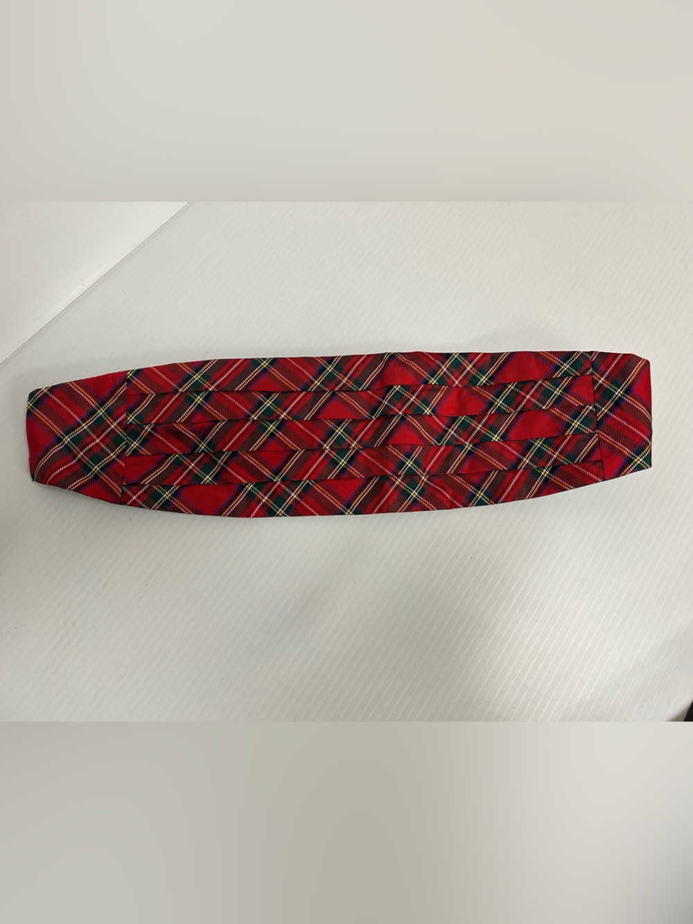 Lands End Red Tartan Plaid Silk Cummerbund One Size Made In USA